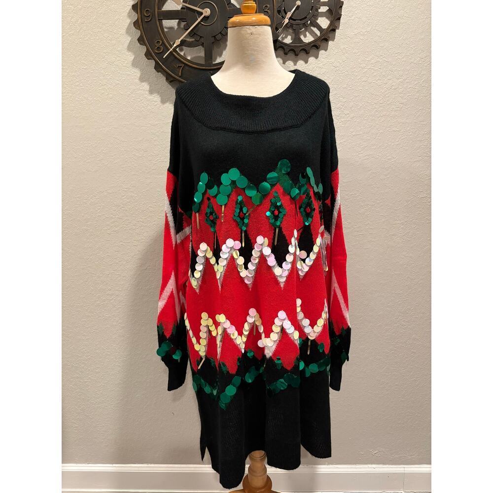HOLIDAY TIME Ugly Sweater Dress Grn/Blk/Red/Wht Women’s Sz 4X Christmas Winter